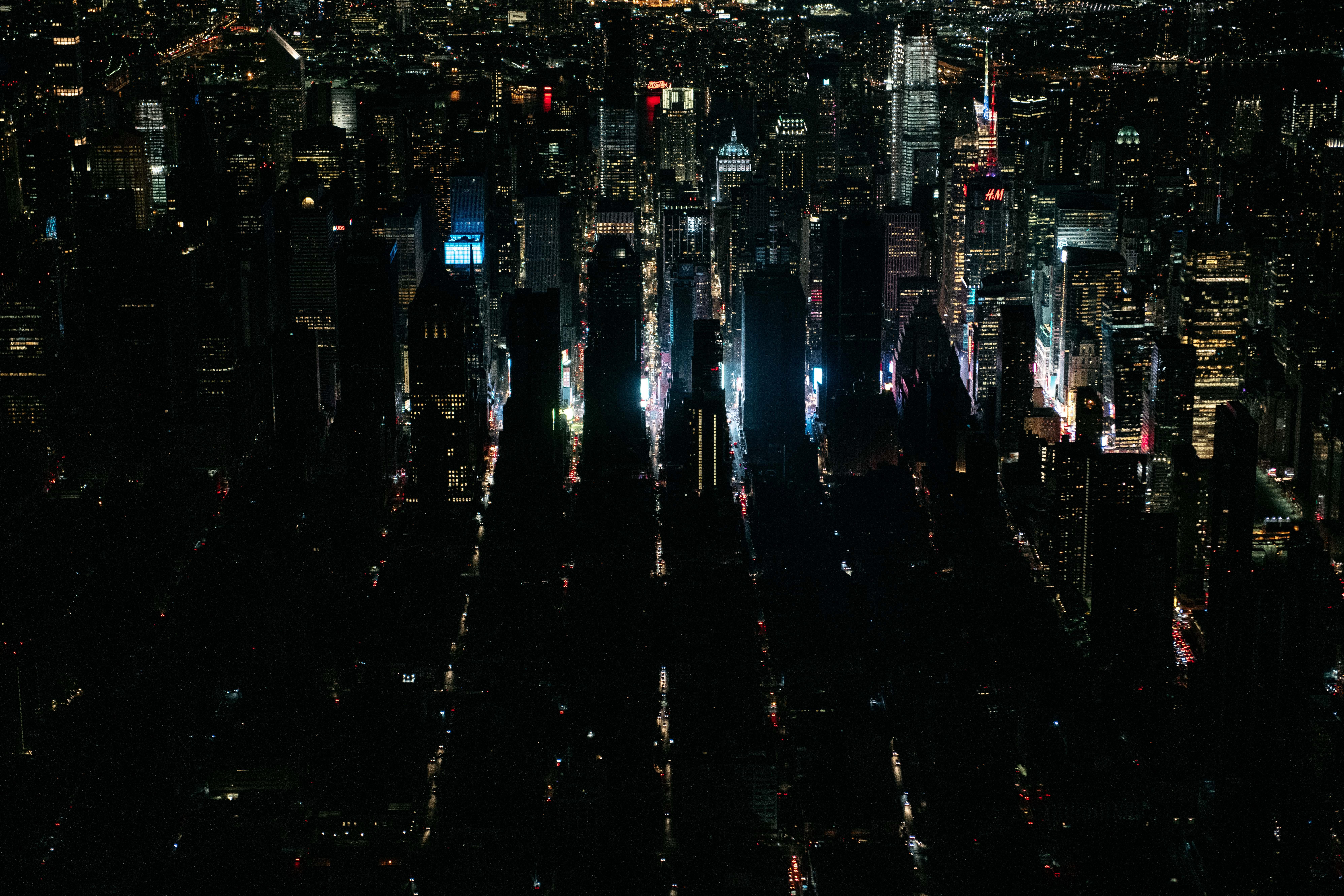 A large section of Manhattan's Upper West Side, viewed from above during the blackout.