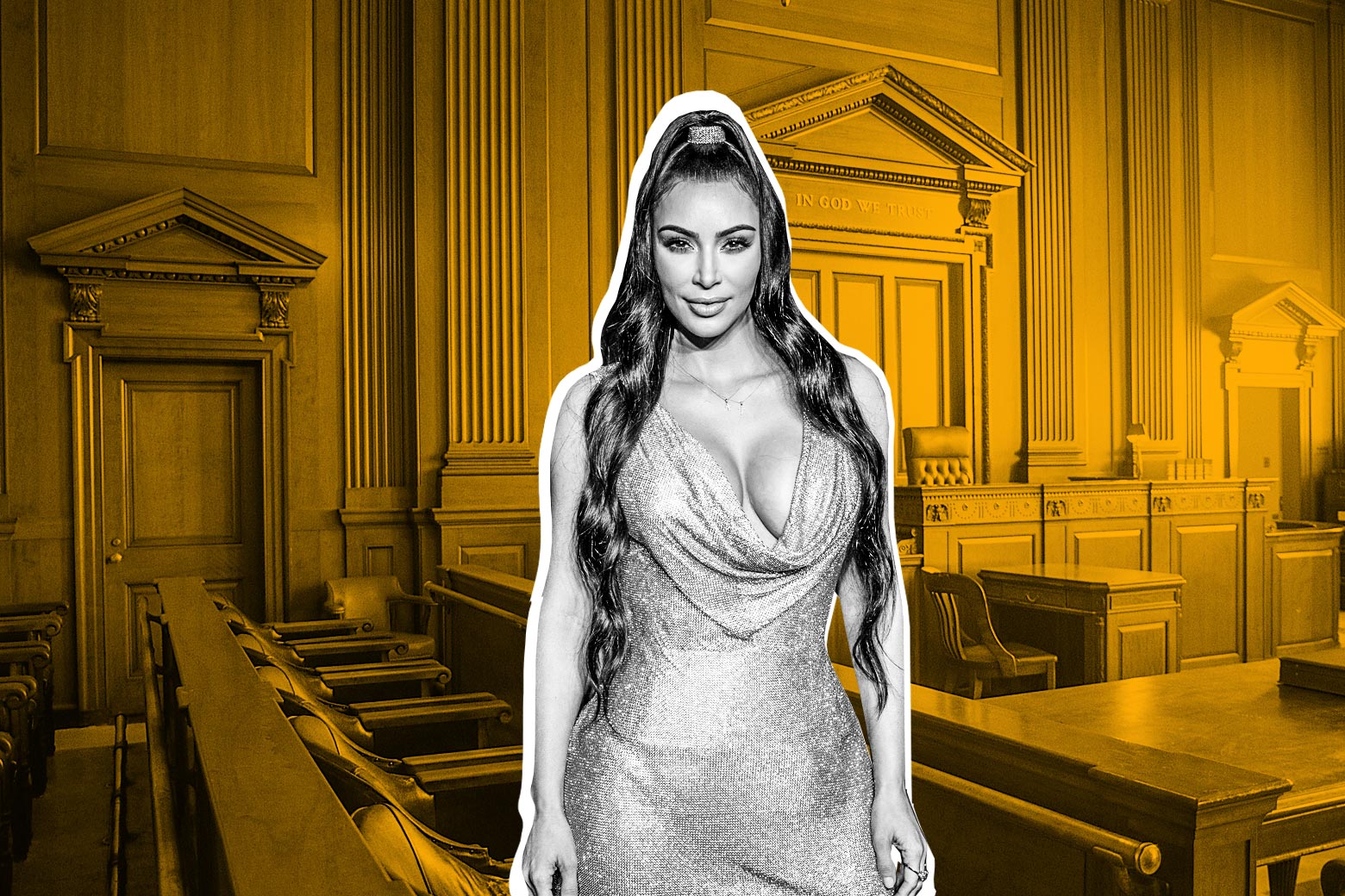 Kim Kardashian photoshopped into a courtroom.