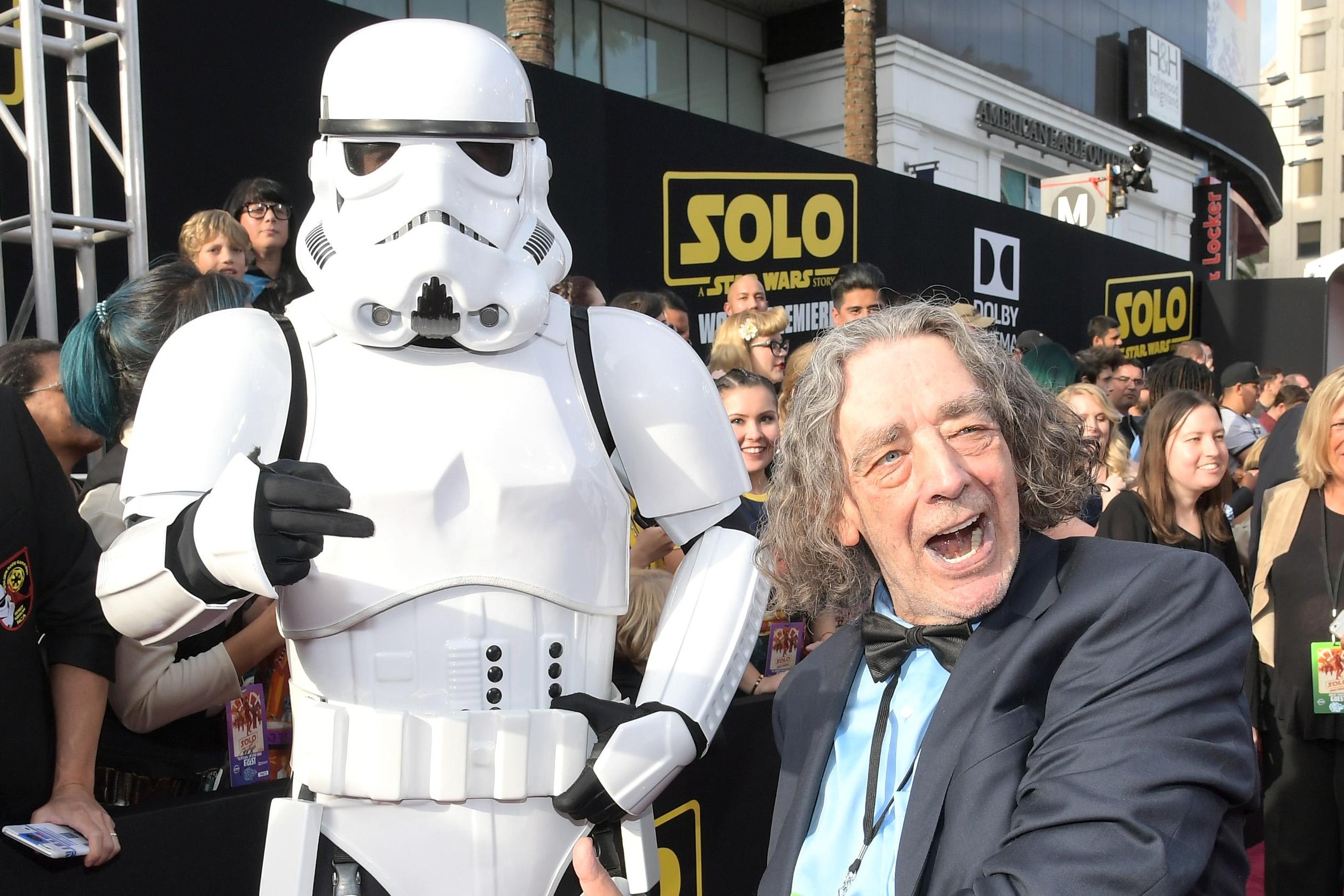 Peter Mayhew with a stormtrooper.
