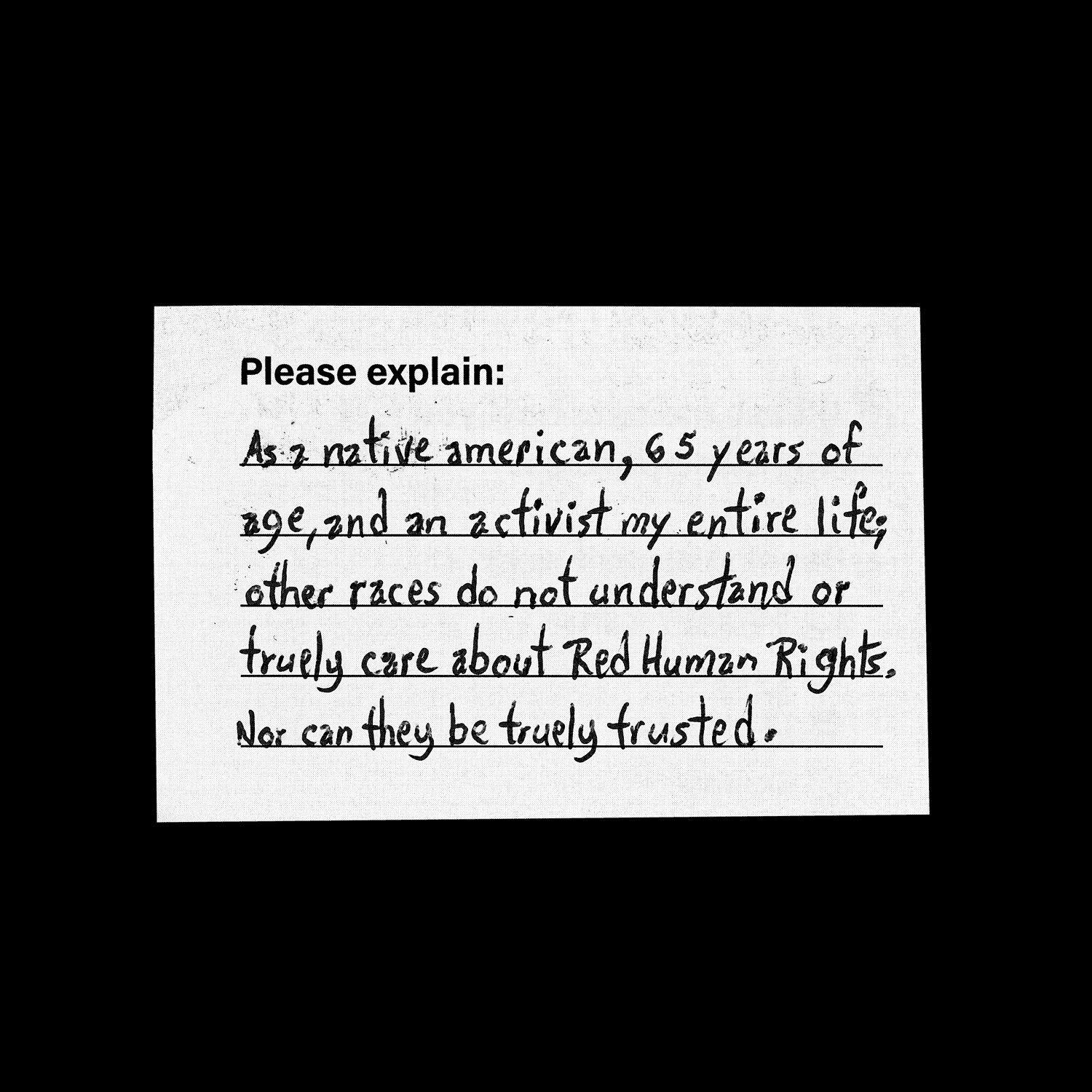 A handwritten response to a question on the survey.