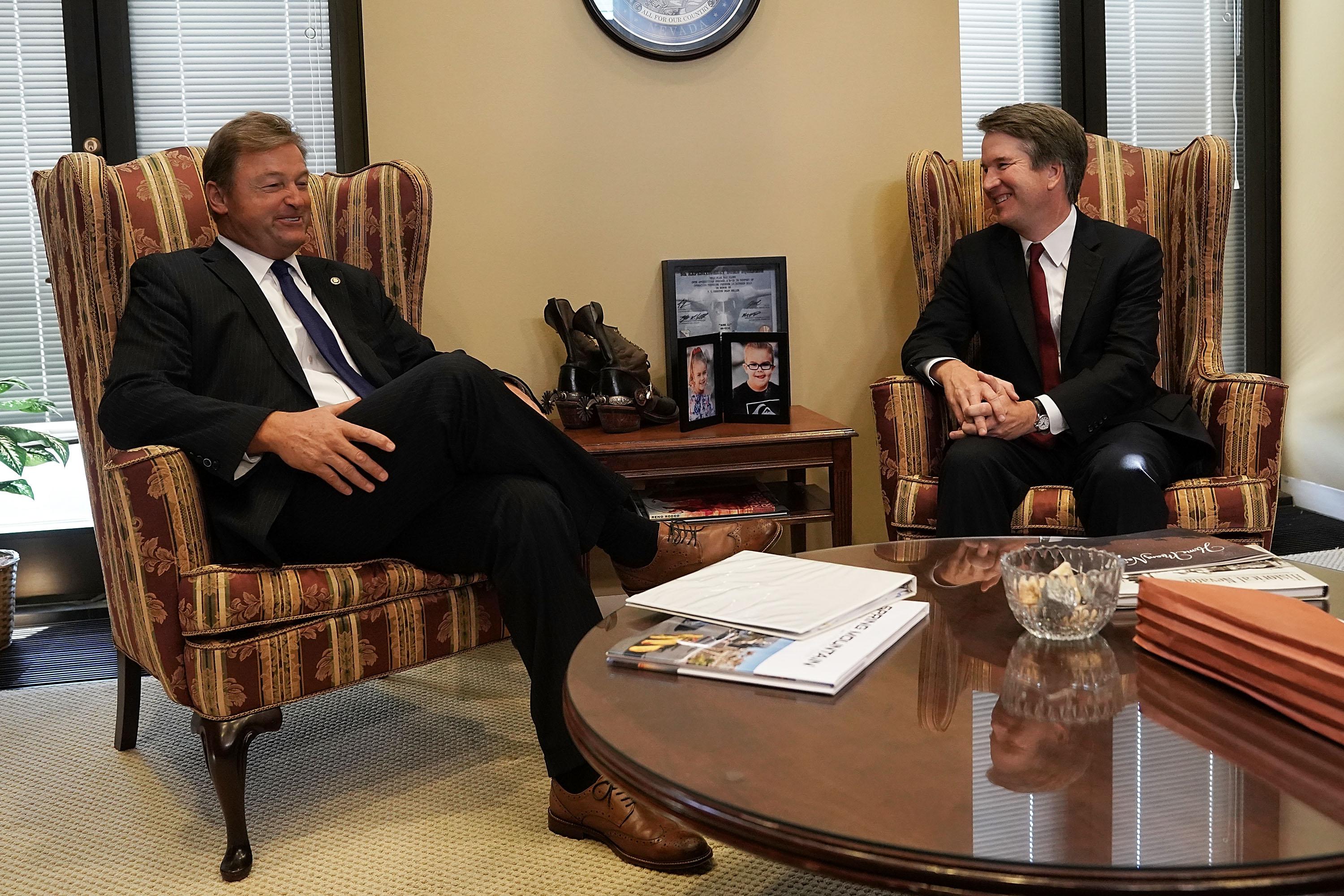 Sen. Dean Heller (L) meets with Supreme Court nominee Judge Brett Kavanaugh in his office on Capitol Hill.