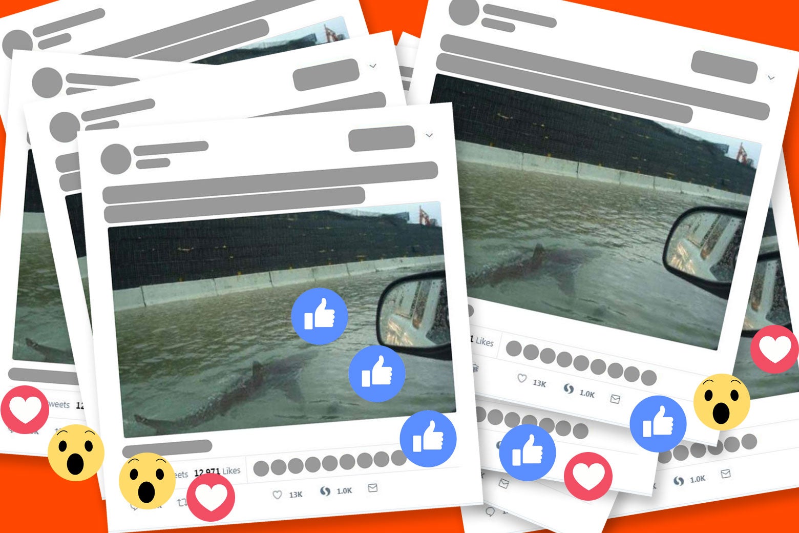 A photoshopped image of a shark swimming on a flooded Houston highway liked and shared over and over on social media.