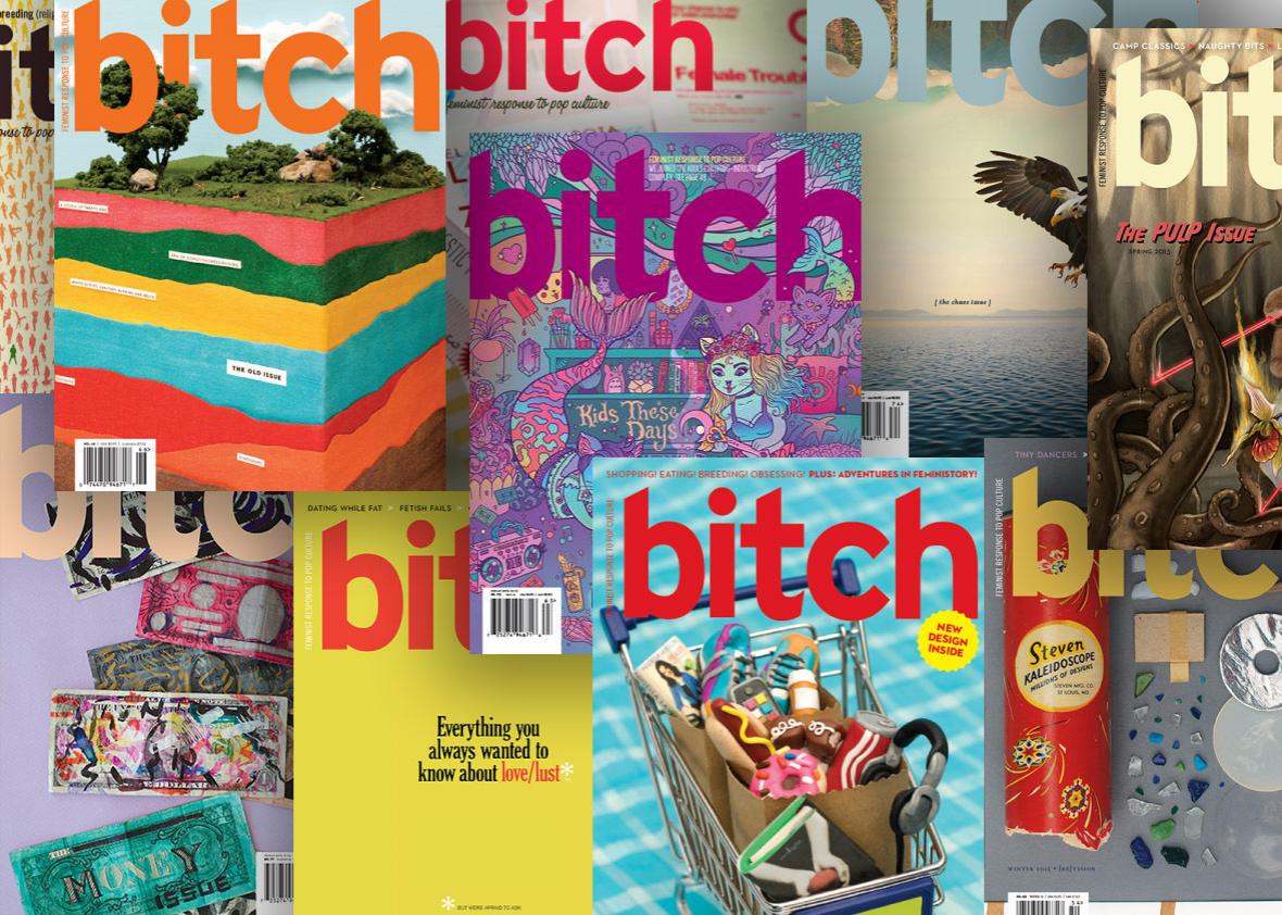 Photo illustration by Slate. Covers by Bitch Media.