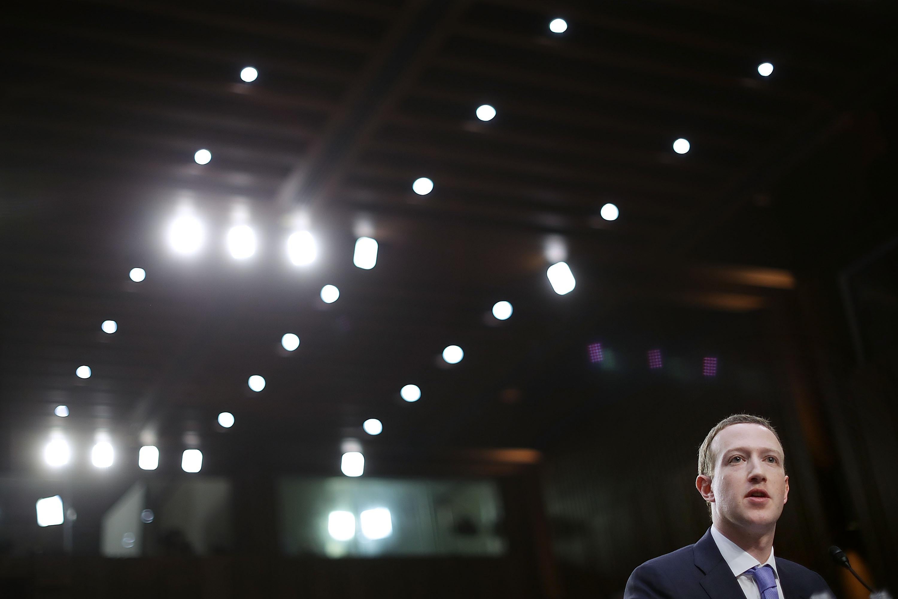 Facebook co-founder, Chairman and CEO Mark Zuckerberg testifies before a combined Senate Judiciary and Commerce committee hearing. 