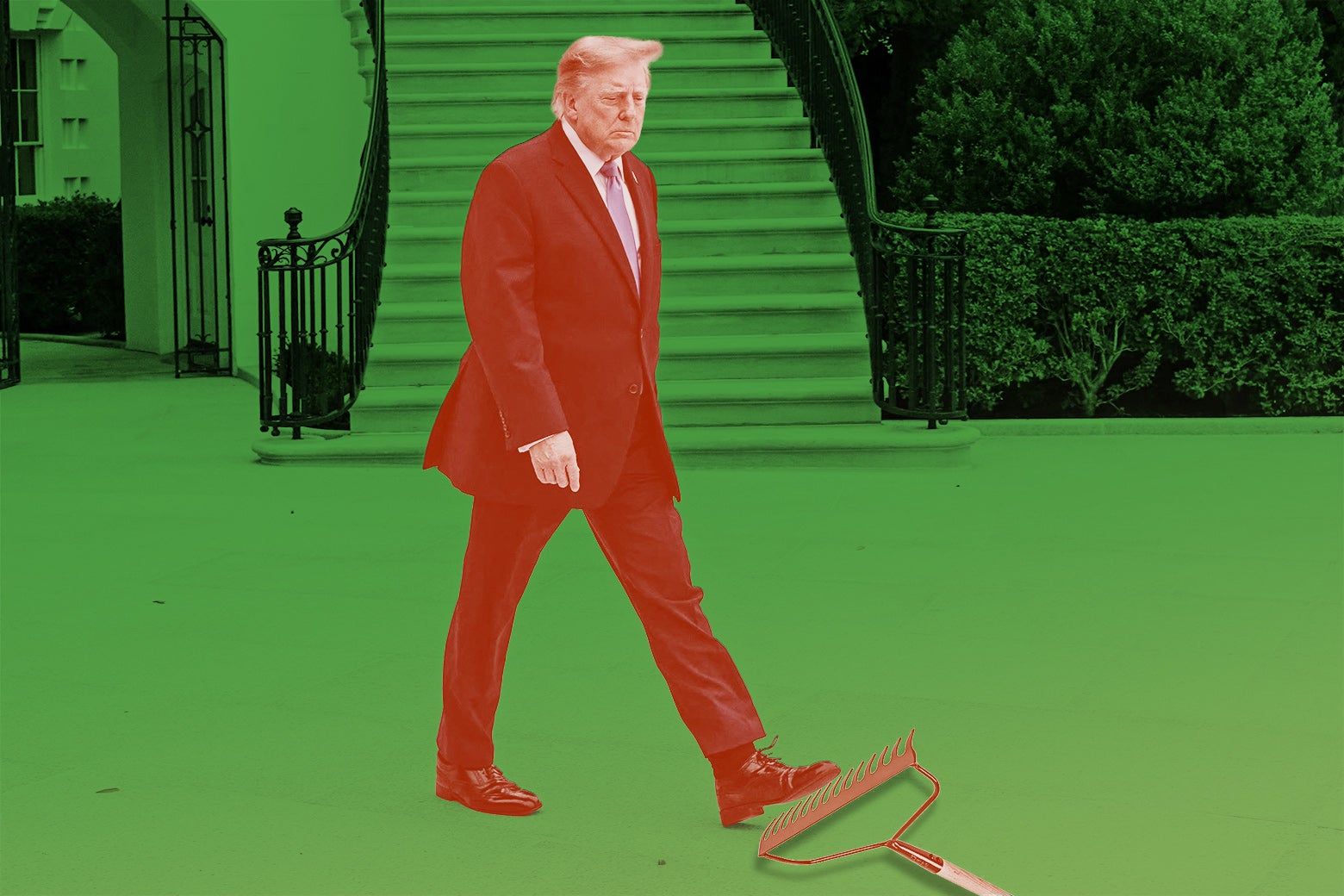 Trump prepares to step on a rake.