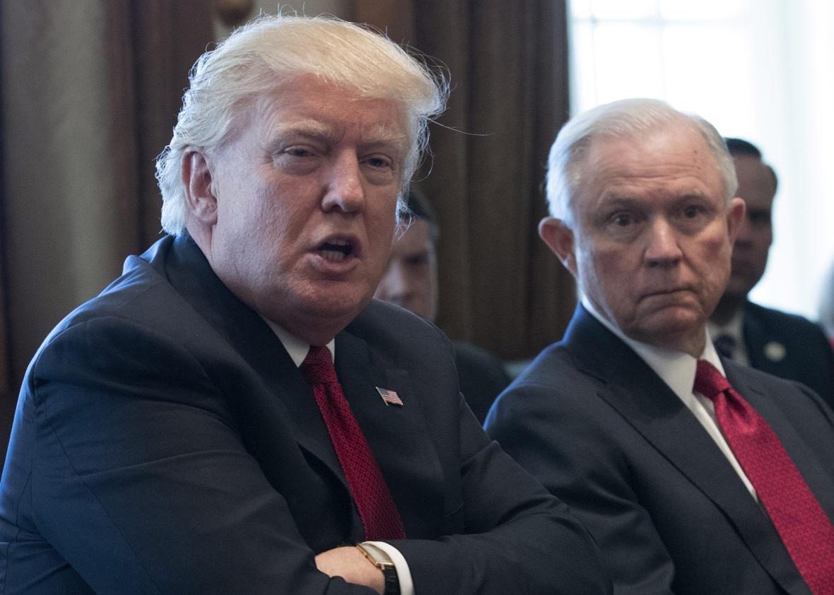 U.S. President Donald Trump with Attorney General Jeff Sessions 