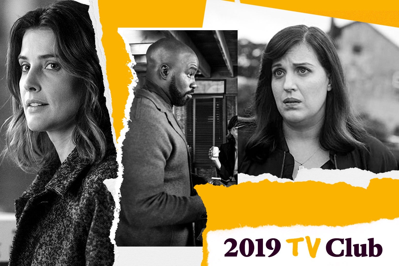 Cobie Smulders, Mike Colter, and Allison Tolman with text that says "2019 TV Club."