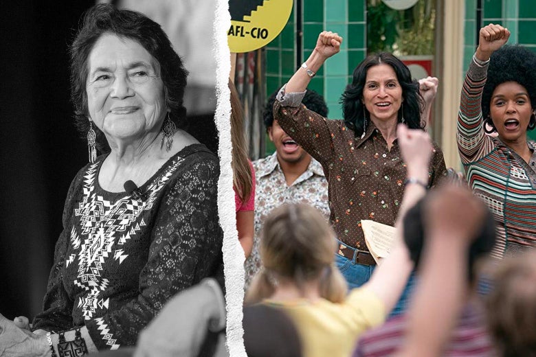 Dolores Huerta, and Monica Sanchez as Dolores Huerta in The Glorias.