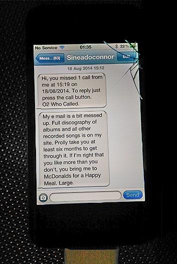 Sinead O'Connor's texts to the author.