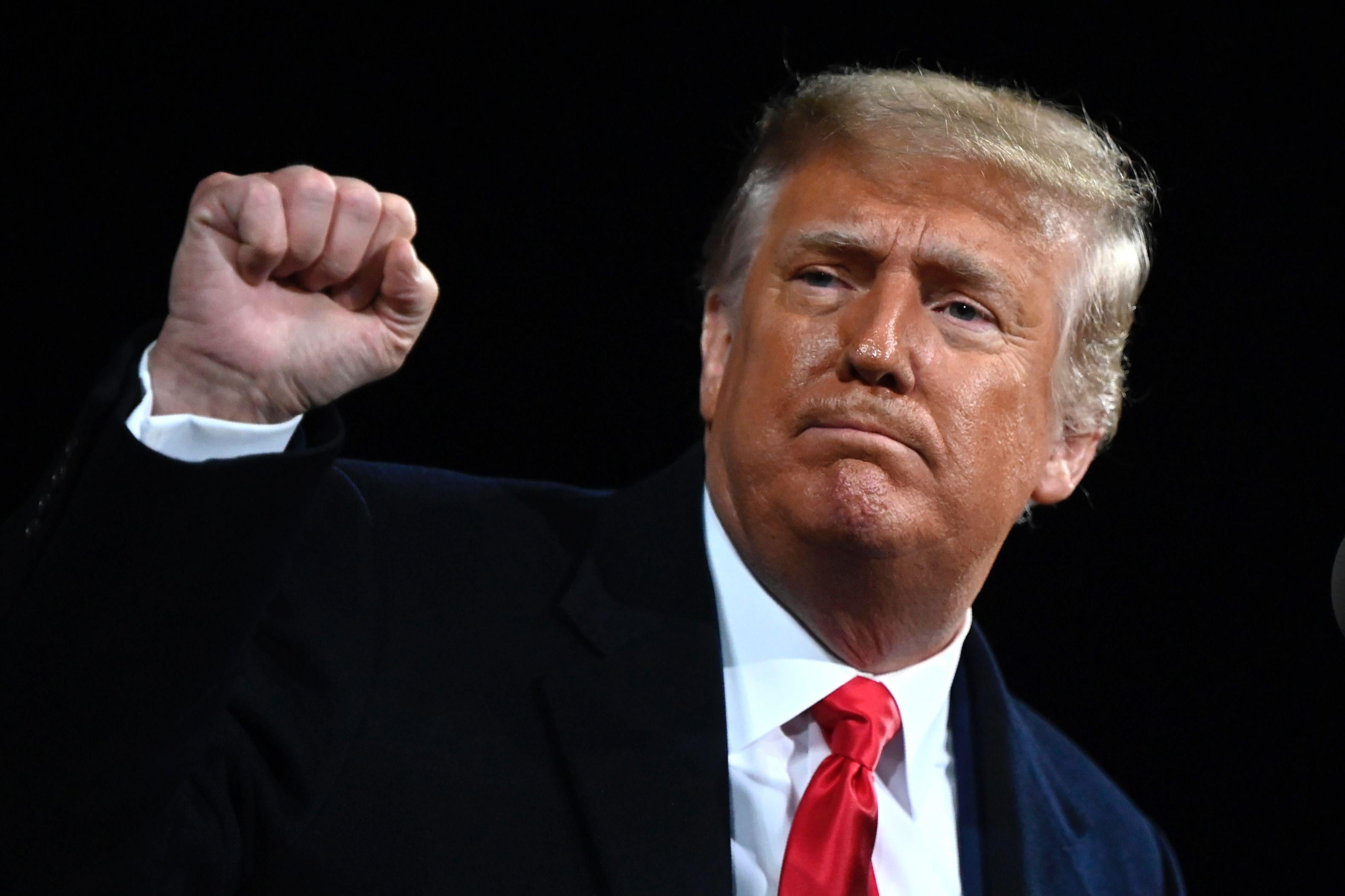 Donald Trump raises his fist as if in solidarity.