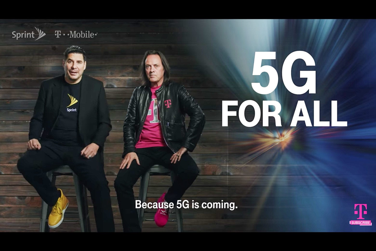 Screenshot of the Sprint/T-Mobile 5G commercial.