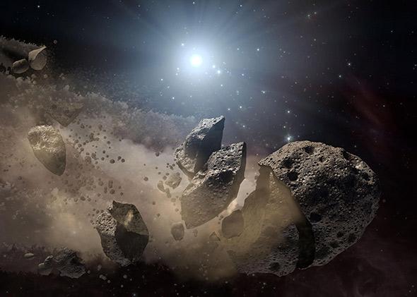 Illustration of a disintegrating asteroid.