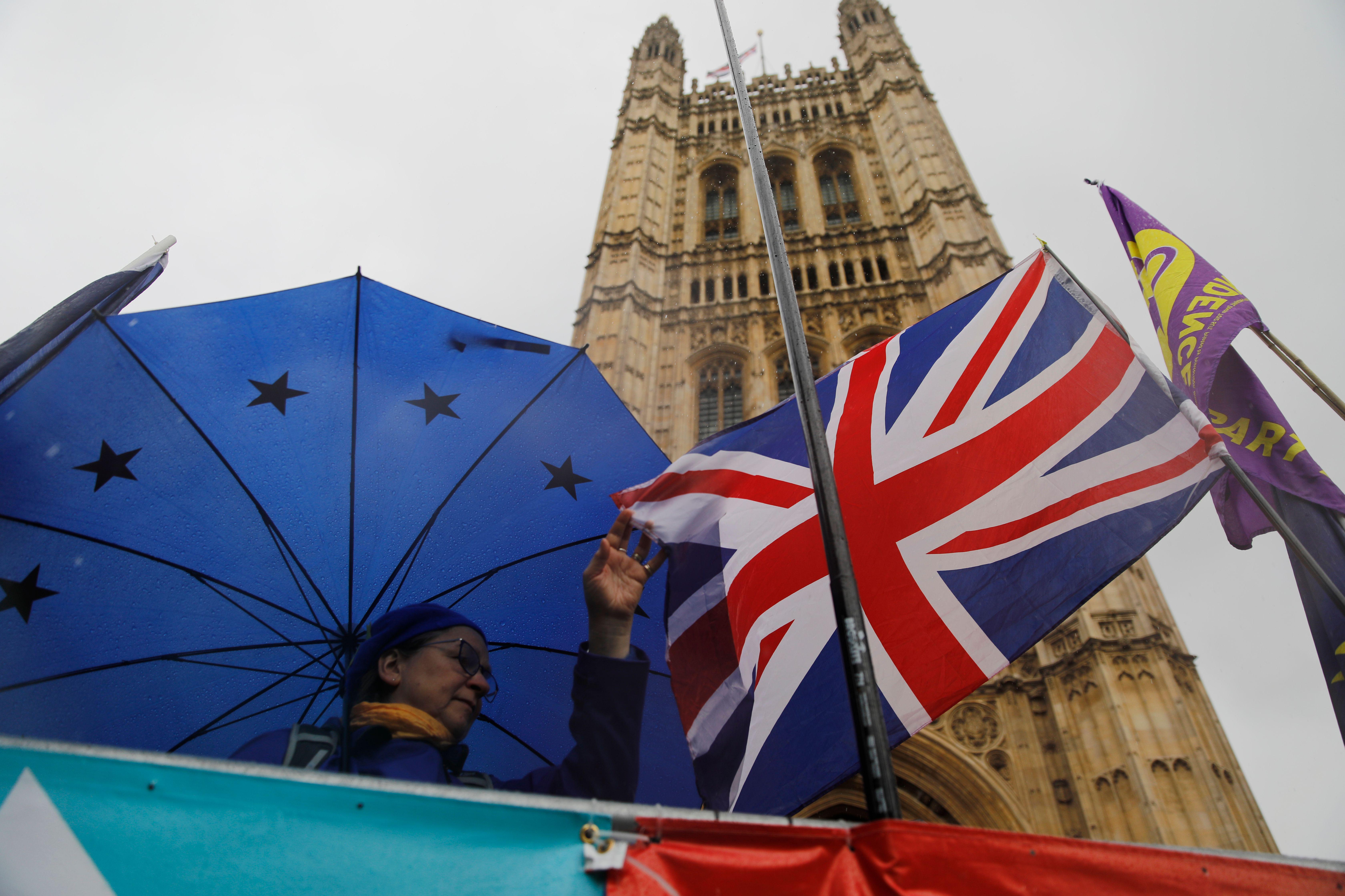 Demonstrators near the Houses of Parliament in Westminster on Oct. 17, 2019. 