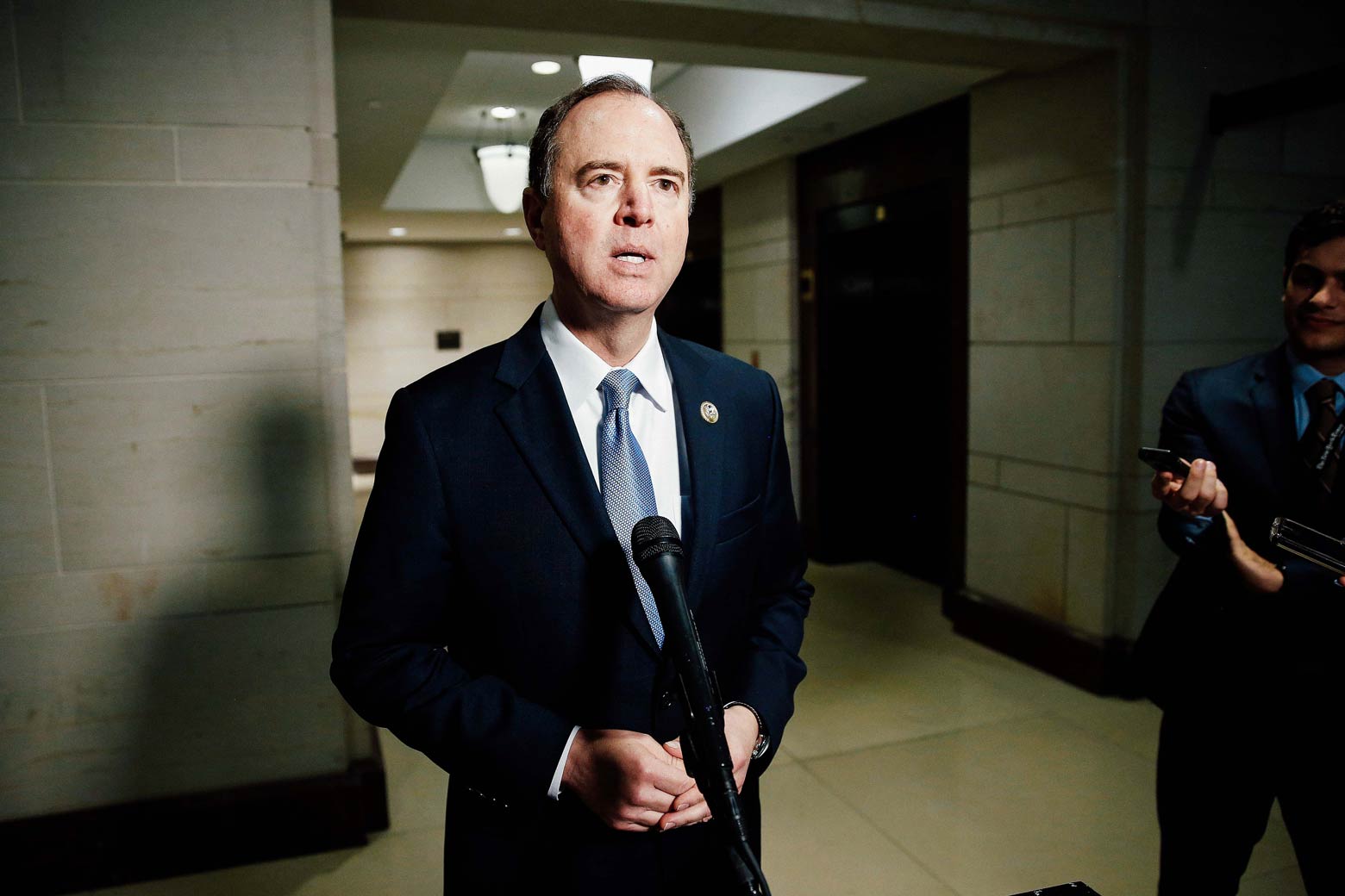 Ranking Member of the House Intelligence Committee Adam Schiff speaks after Attorney General Jeff Sessions attended a closed door interview with the House Intelligence Committee on Capitol Hill in Washington, Nov. 30.
