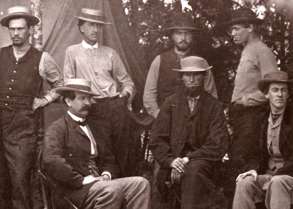 Thomas T. Eckert, seated on the left, with six telegraph assistants near Petersburg, Virginia, 1864, from James E. Taylor 