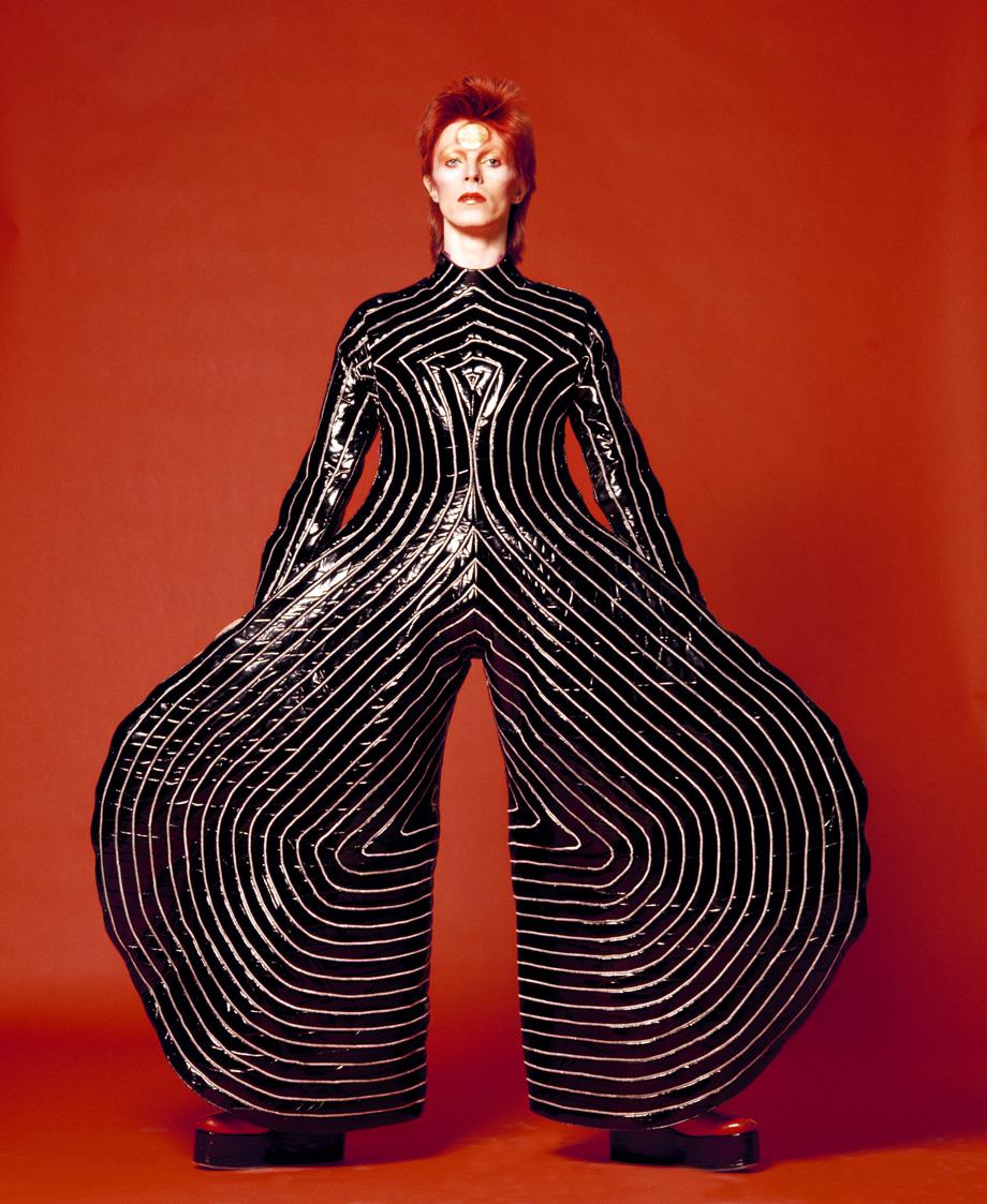 Striped bodysuit for Aladdin Sane tour, 1973 Design by Kansai Yamamoto.