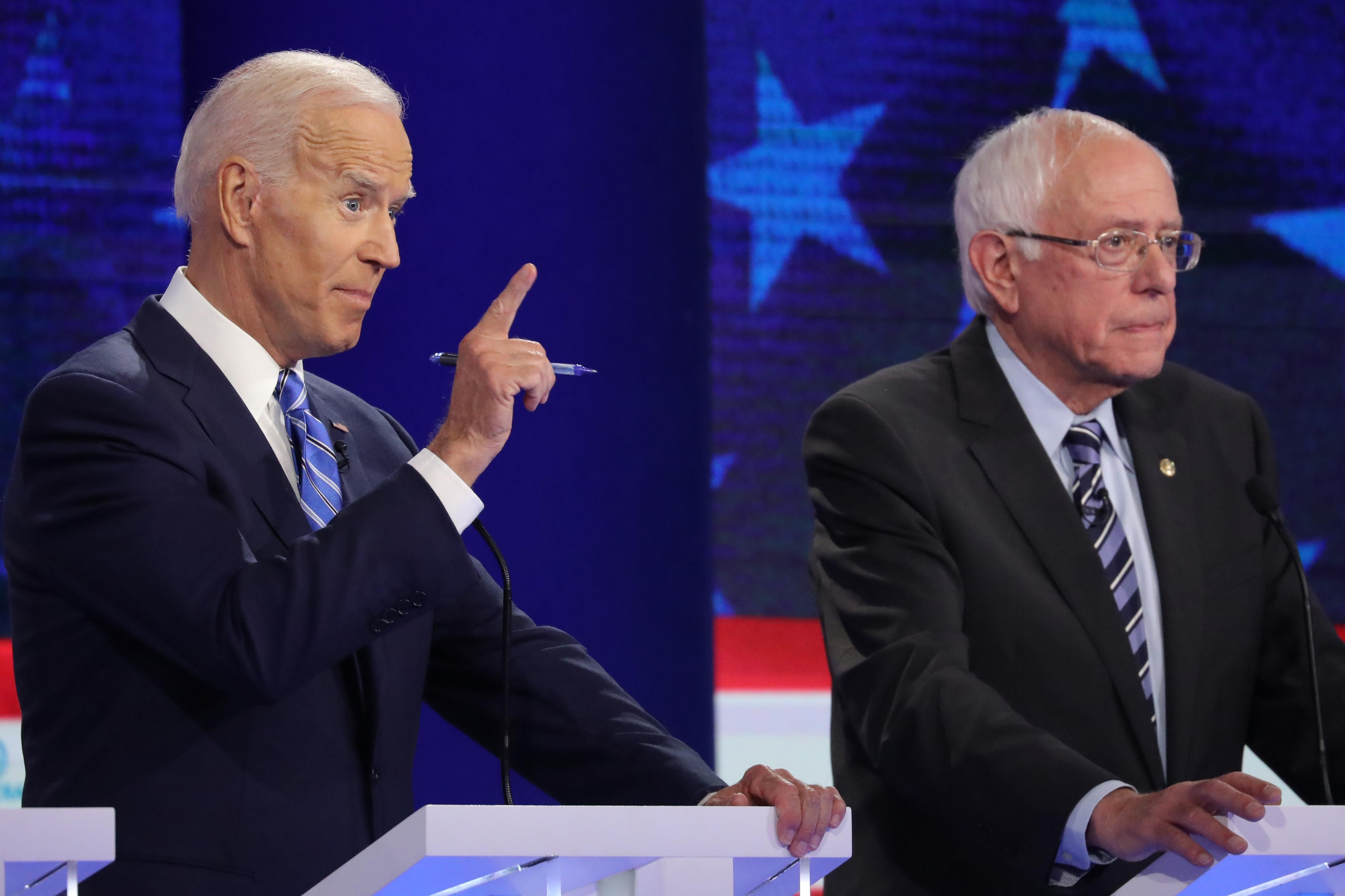 Joe Biden and Bernie Sanders at the Democratic debate.