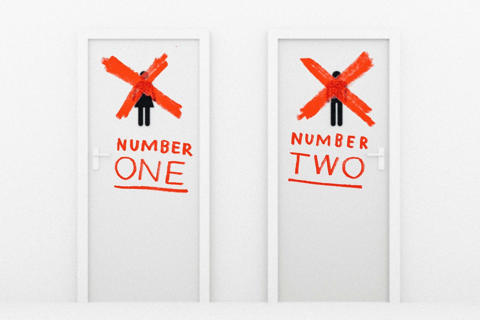 The correct way to divide public bathrooms is pee rooms and poop rooms.