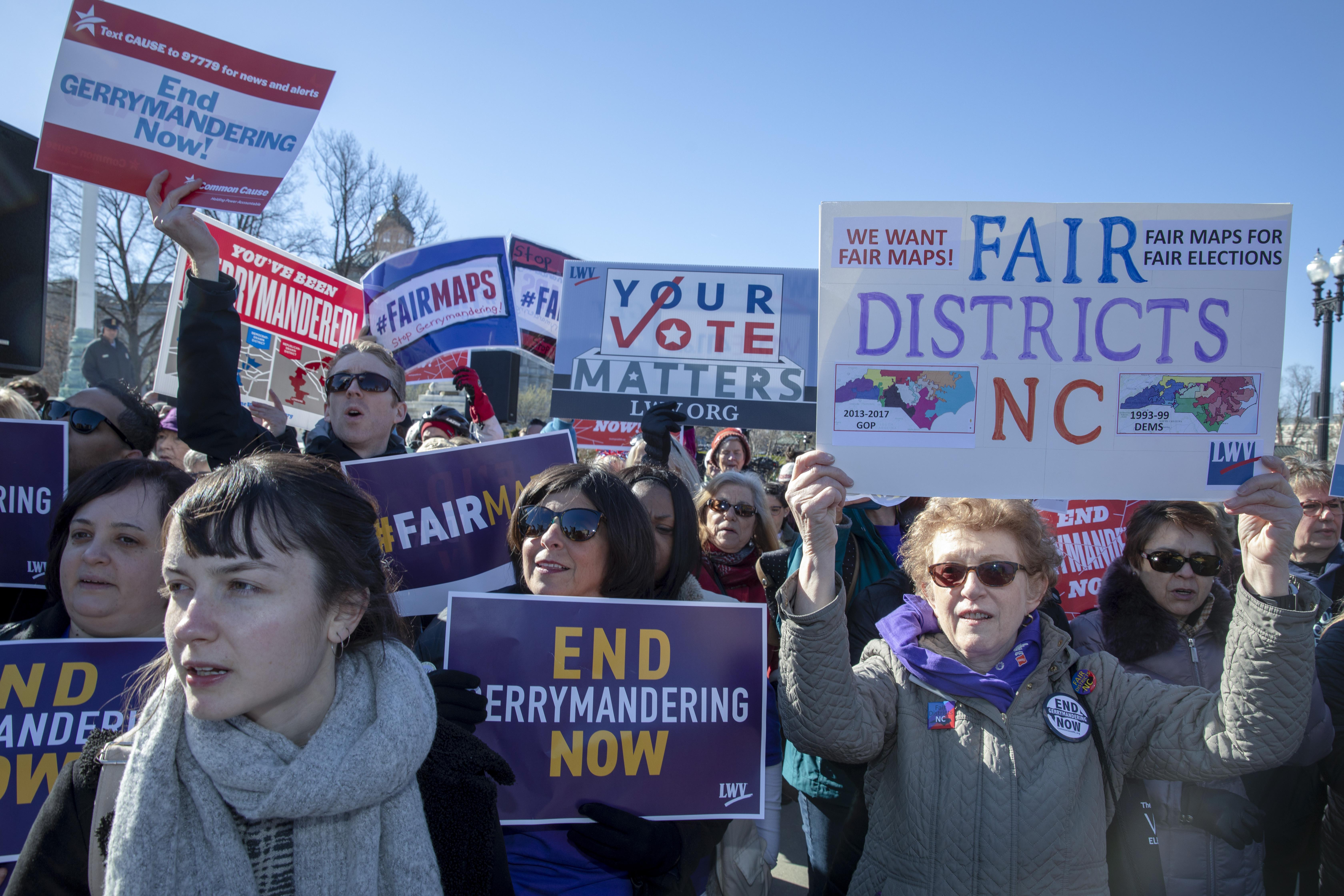 Protesters attends a rally against partisan gerrymandering on March 26, 2019 in Washington, D.C. 