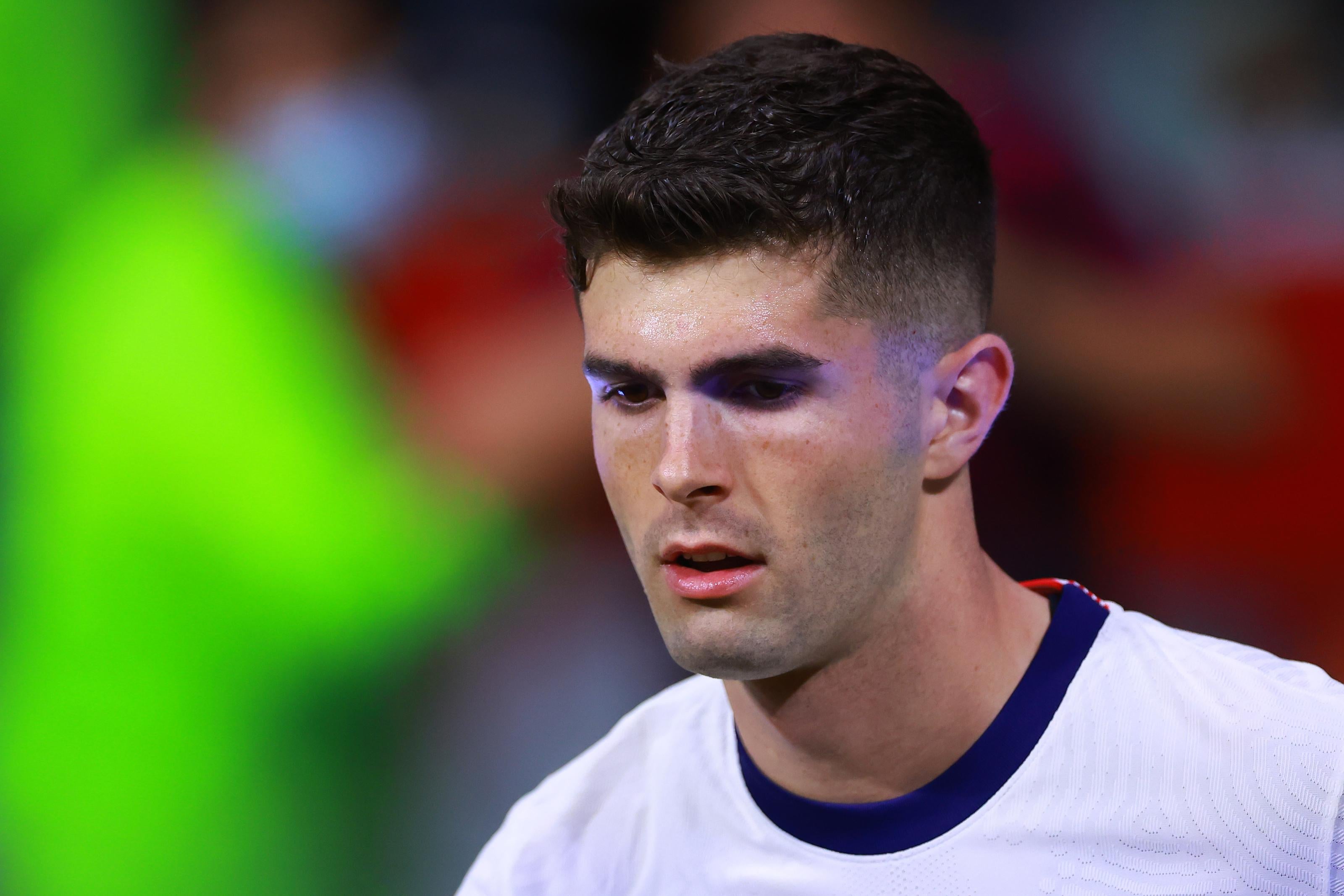 Christian Pulisic of United States looks on during the match between Mexico and The United States as part of the Concacaf 2022 FIFA World Cup Qualifiers at Azteca Stadium on March 24, 2022 in Mexico City, Mexico. 