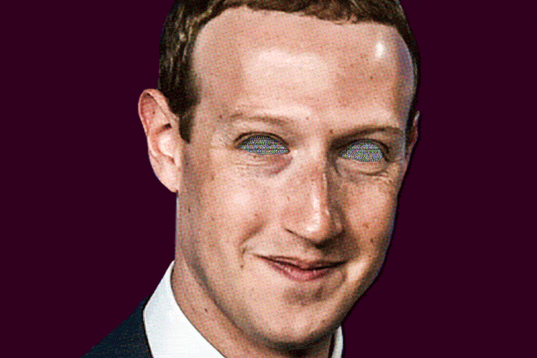 GIF: Mark Zuckerberg's face, but his eyes are TV static.