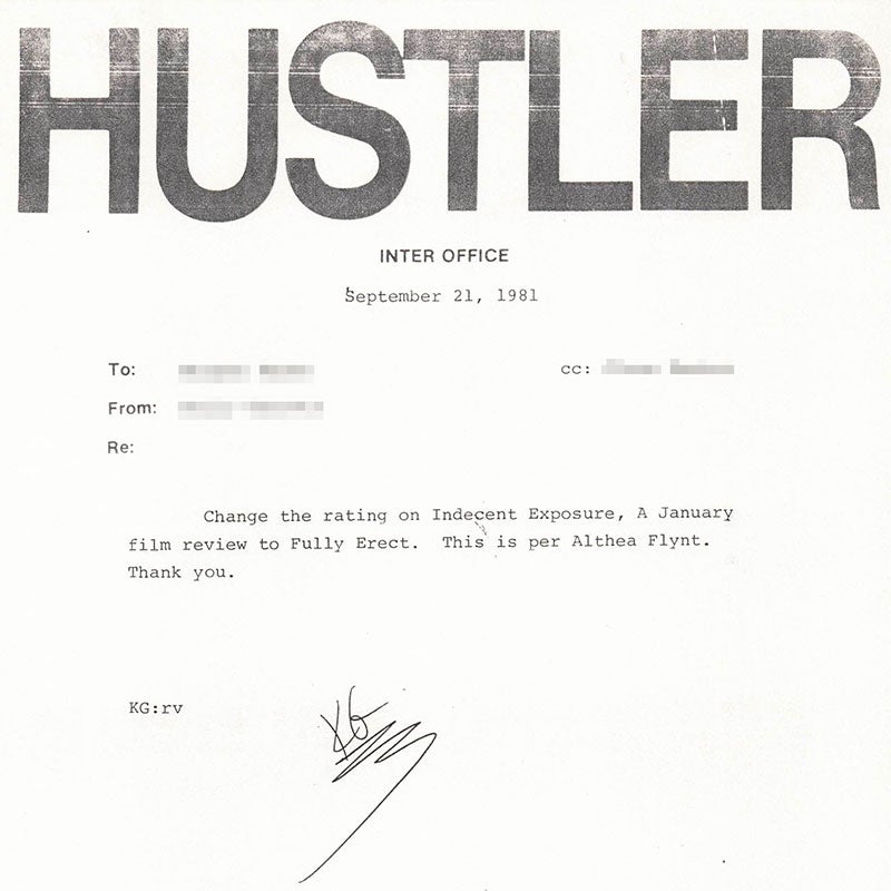 An inter-office memo from Hustler in the 1980s.