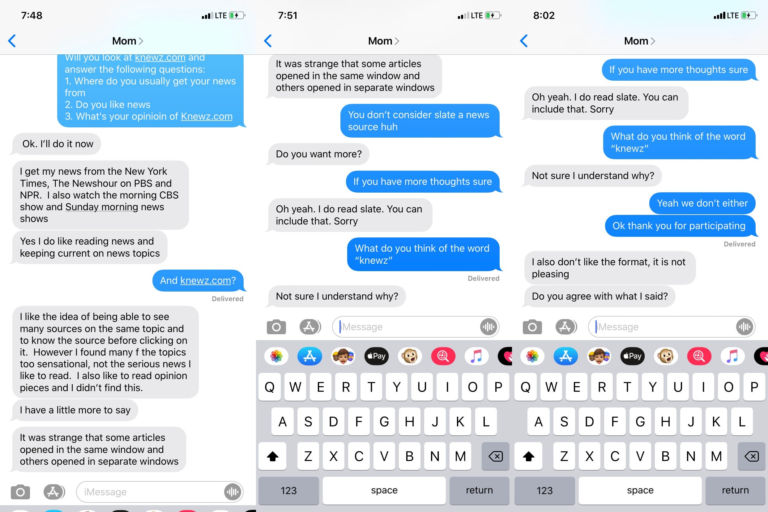 A conversation between Susan Matthews and mother
