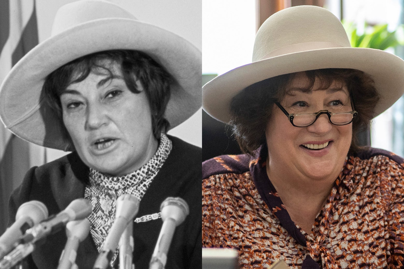 Side-by-side photos of Bella Abzug and Margo Martindale as Abzug