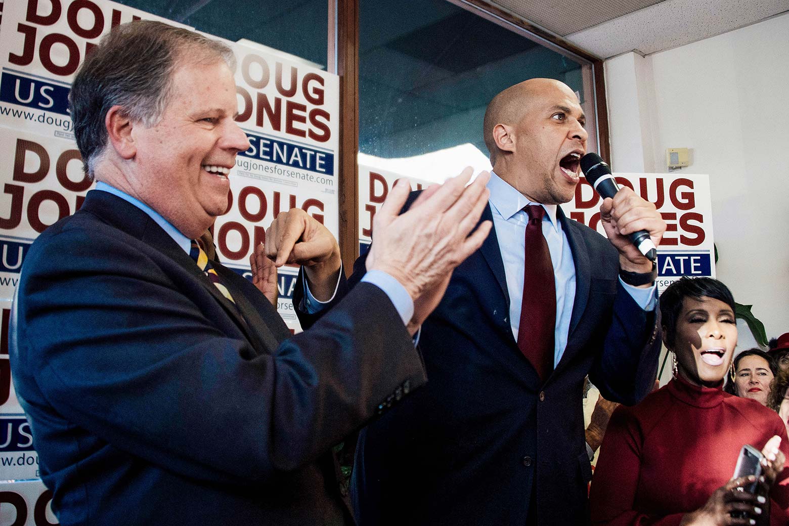 Cory Booker at a campaign event with Doug Jones.