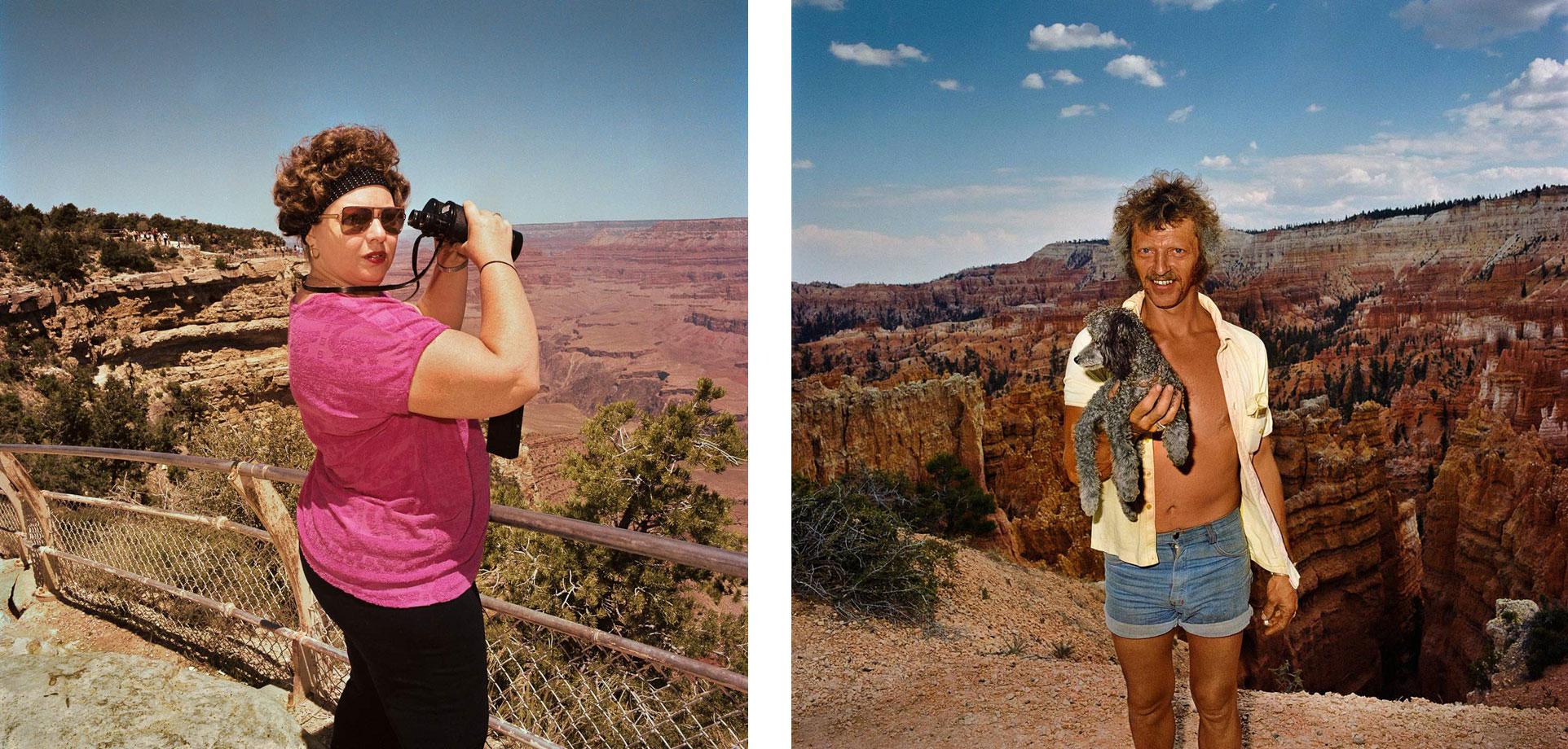Woman with Bincoculars at South Rim Grand Canyon National Park, AZ. 1980 (l) Man with Dog at Sunset Point Bryce Canyon National Park, UT. 1980 (r)