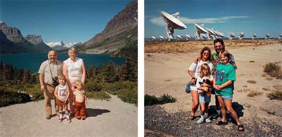 Family at Glacier National Park, Mont. 1981 (l) Family at Very Large Array of Telescopes, N.M 2001