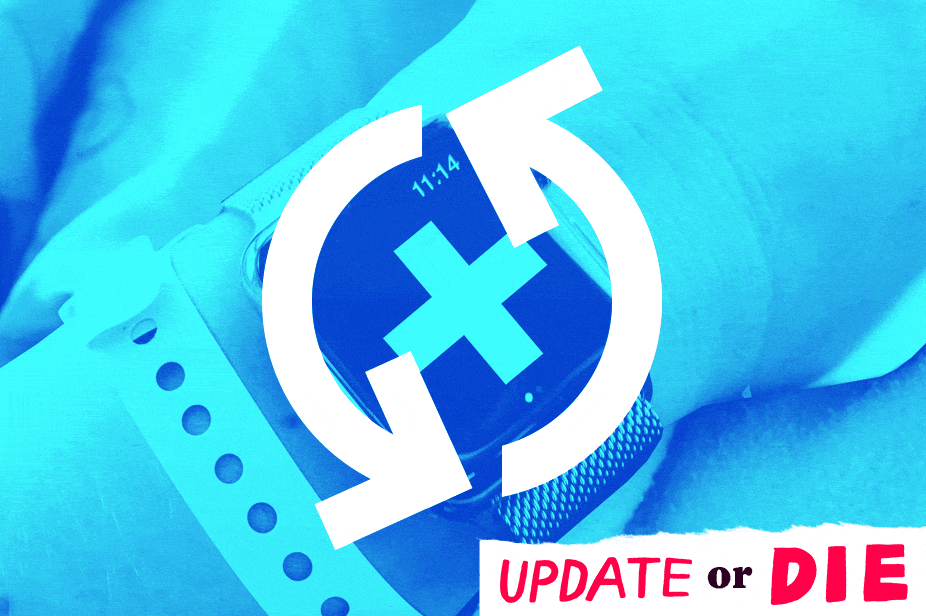 Arm wearing a hospital ID bracelet and Apple Watch.
