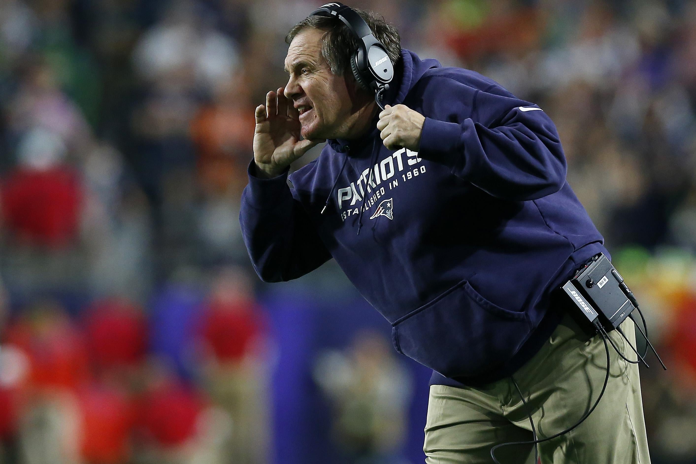 Head Coach Bill Belichick of the New England Patriots during Super Bowl XLII  against the New York Giants at the University of Phoenix Stadium on  February 3, 2008 in Glendale, Arizona. The