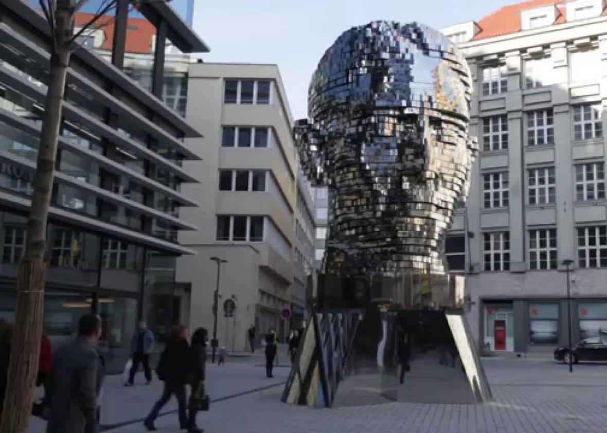 prague kafka sculpture head giant moving strange relationship perfectly