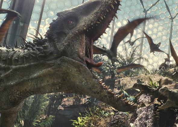 The Indominus rex dominates all creatures in her path in "Jurassic World".