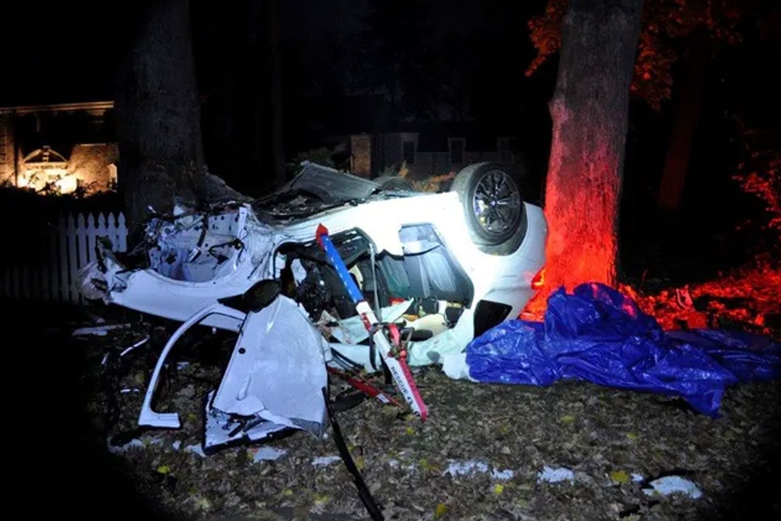 Crash scene of BMW speeding 105 mph.