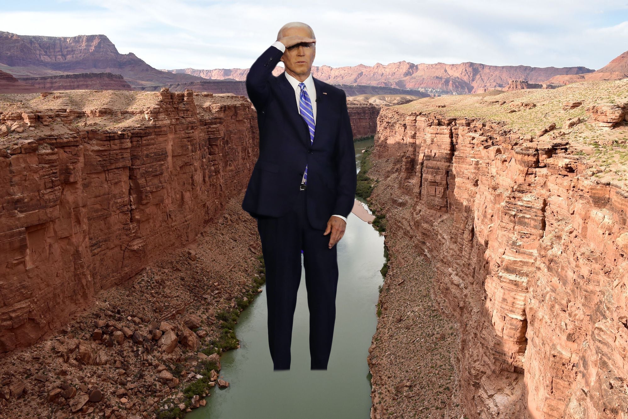 Giant Joe Biden photoshopped standing in the Grand Canyon