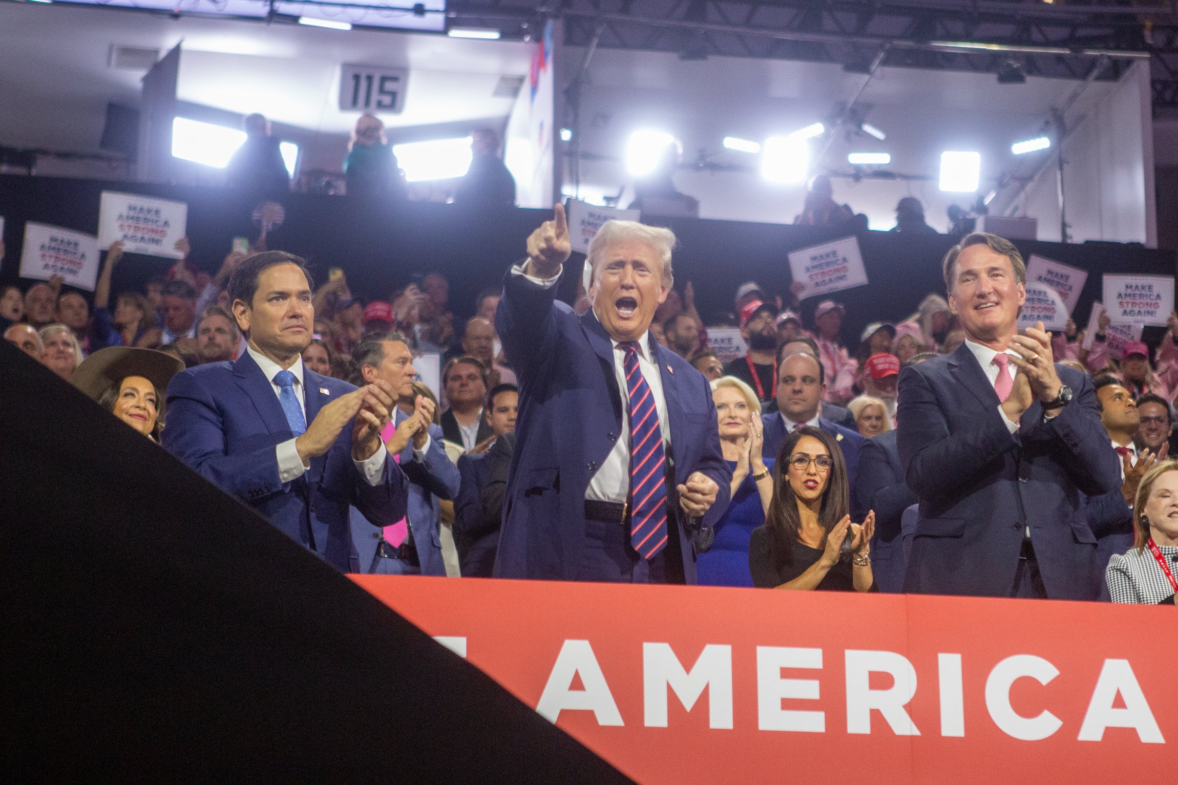 Former President Donald Trump cheers along after the entire convention exploded into ovations when he made his entrance.