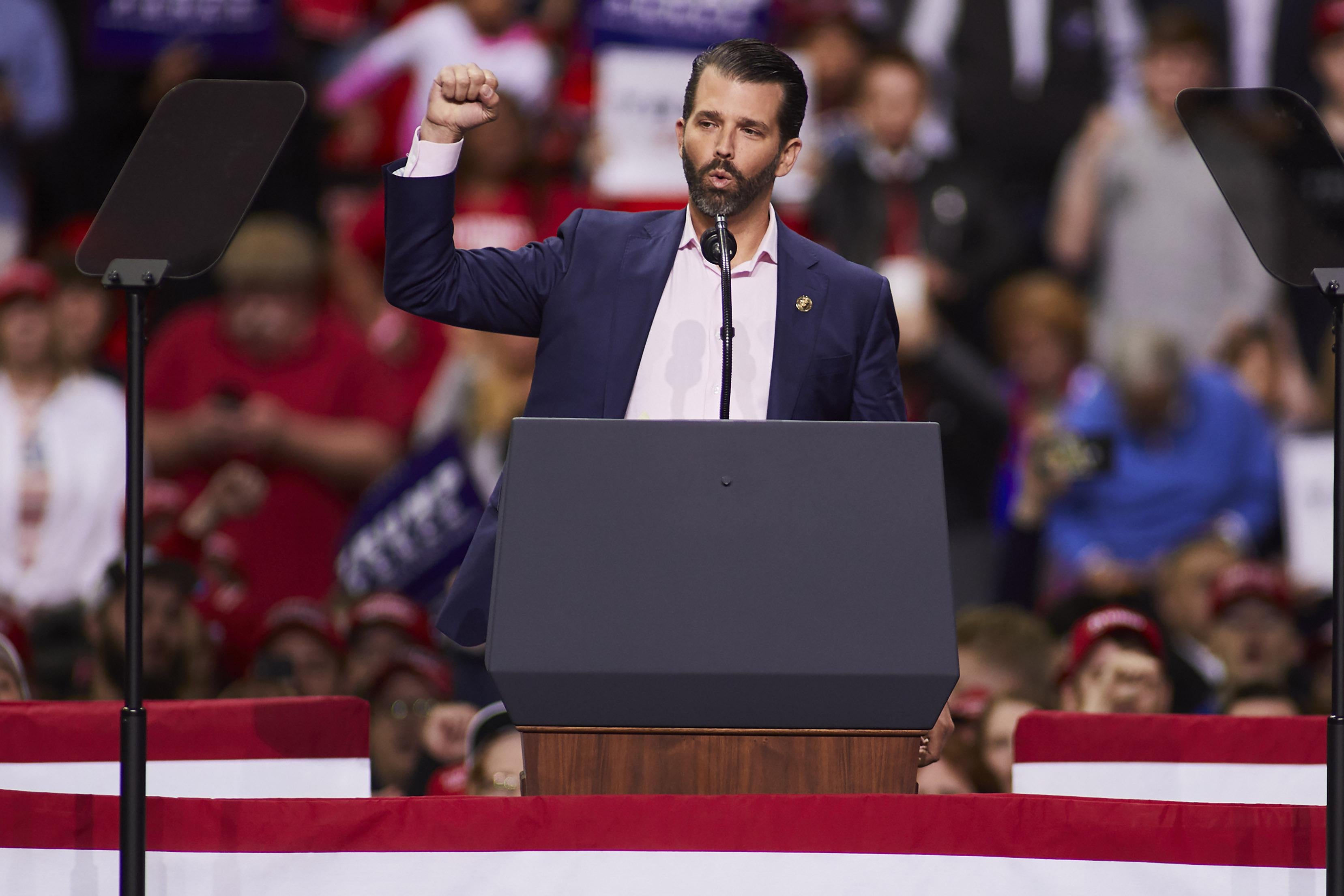Donald Trump Jr. speaks at a Make America Great Again rally on April 27, 2019 in Green Bay, Wisconsin. 