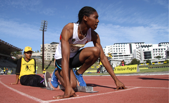 Caster Semenya of South Africa prepares before the start of the women's 400m during the Yellow Pages Interprovincial final on March 03, 2012 in Cape Town, South Africa. 
