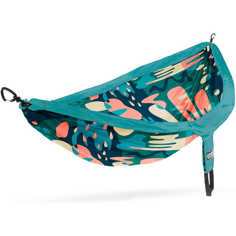 Packable nylon hammock with bright multicolored print