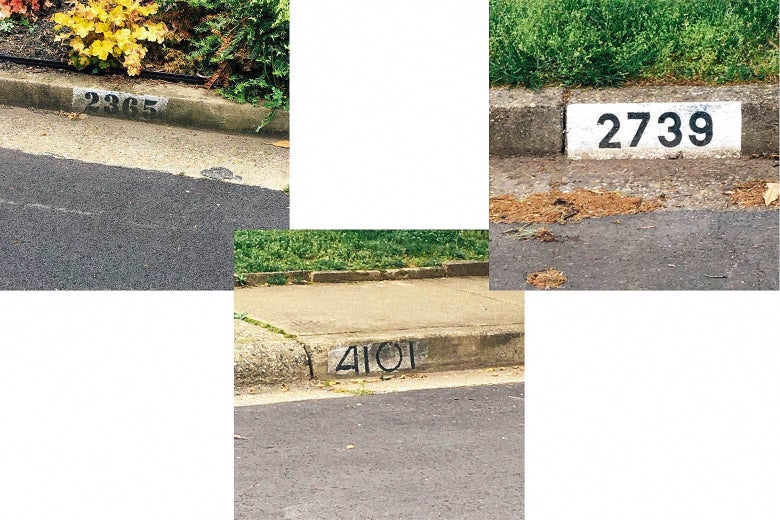 Different styles of address numbers from different eras.