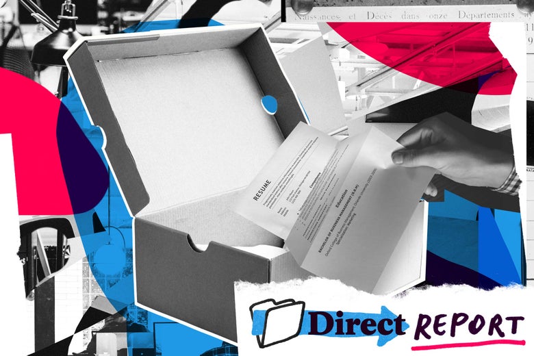 Someone places a résumé in a gift box.