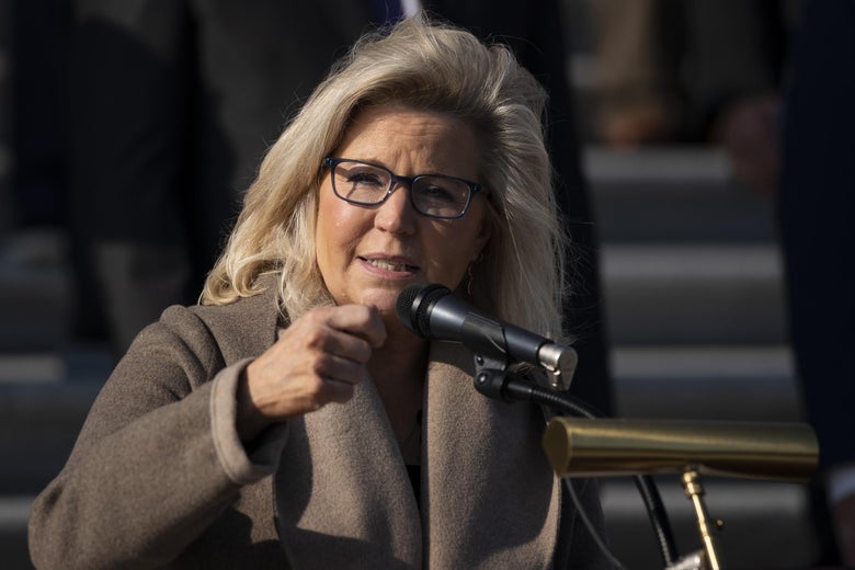 Rep. Liz Cheney speaks during a news conference with fellow House Republicans outside the U.S. Capitol December 10, 2020 in Washington, DC. 