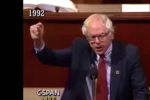 Screenshot from video of Bernie Sanders on C-SPAN in 1992.