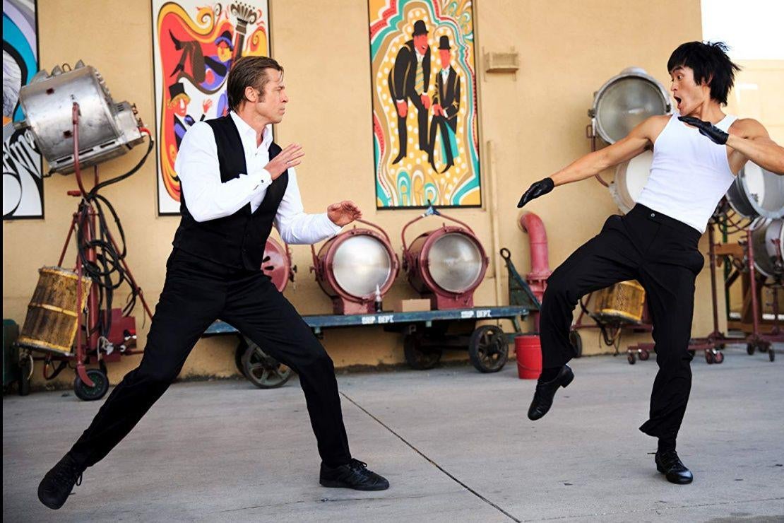 Brad Pitt and Mike Moh spar in a scene from Once Upon a Time in Hollywood.