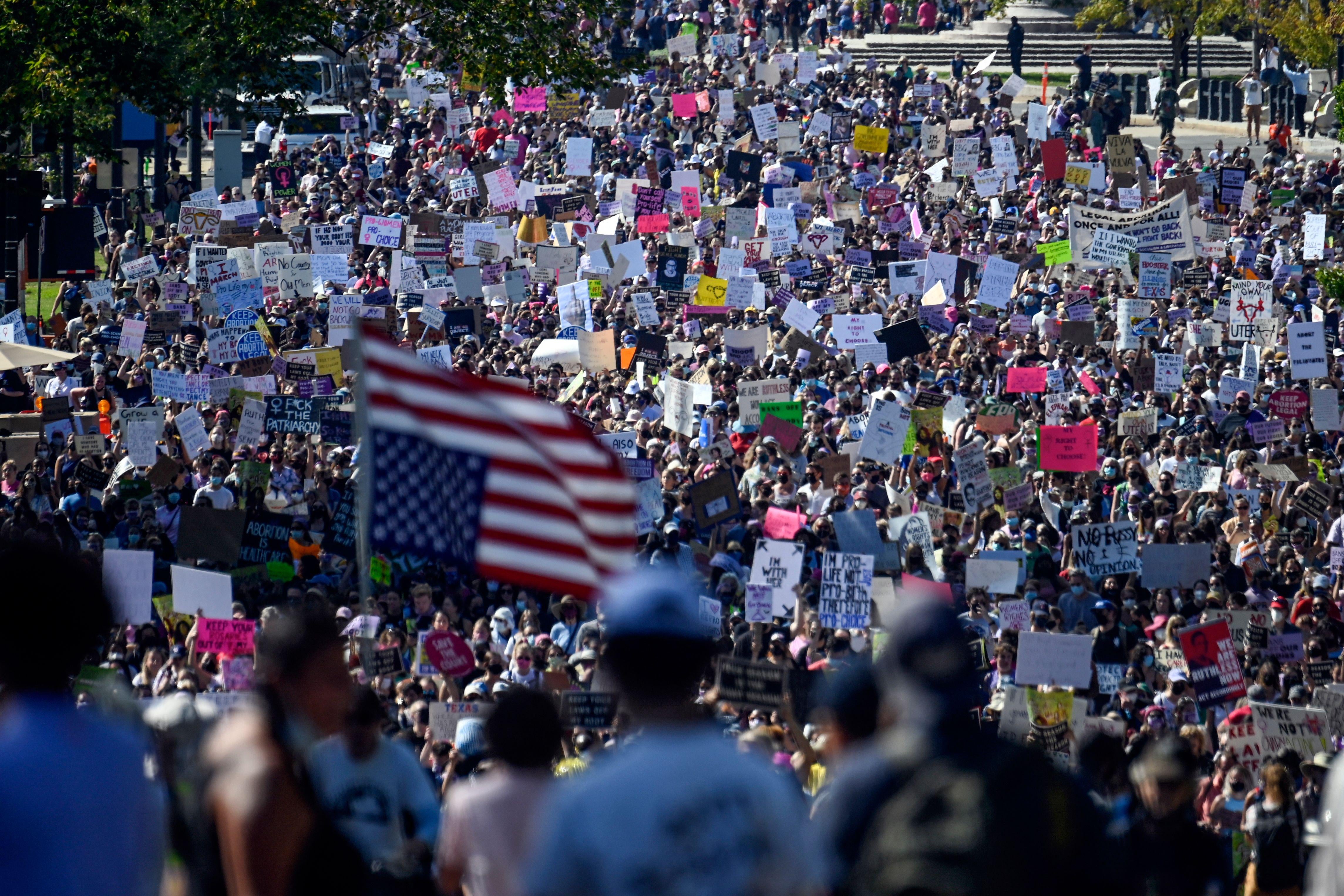 Protesters take part in the Women's March and Rally for Abortion Justice in Washington, D.C. on October 2, 2021.