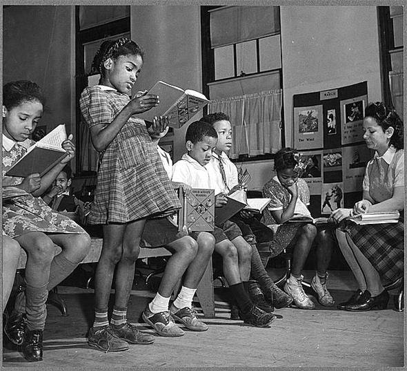 Reading lesson in African American elementary school in Washington, D.C., 1942. 
