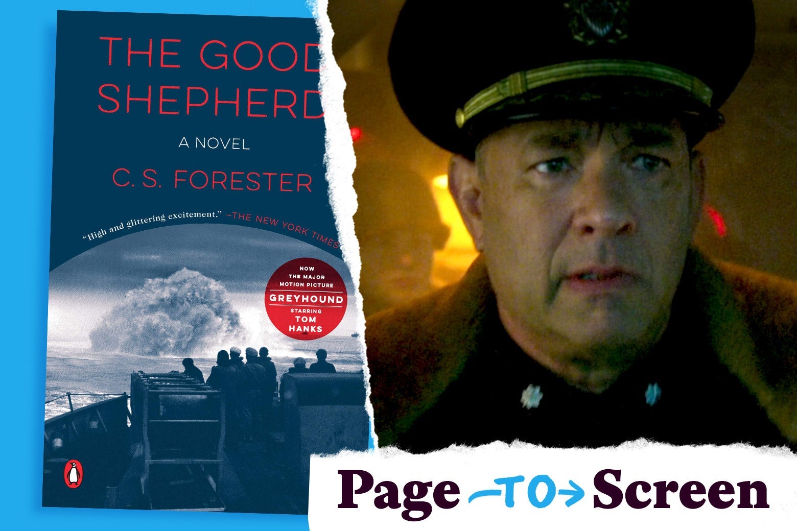 The Good Shepherd's book cover, and Tom Hanks in the movie Greyhound.