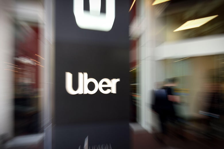 The Uber logo is seen outside the company's headquarters in San Francisco, California on May 8, 2019.